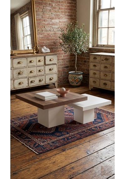 Most Marmoris Mermer Görünümlü Mdf Orta Sehpa Set Ceviz - Aytaşı