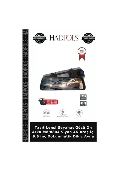 Taşıt Lensi Seyahat Gözü Ön Arka M8/8804 Siyah 4k Araç İçi 9.6 İnç Dokunmatik Dikiz Ayna