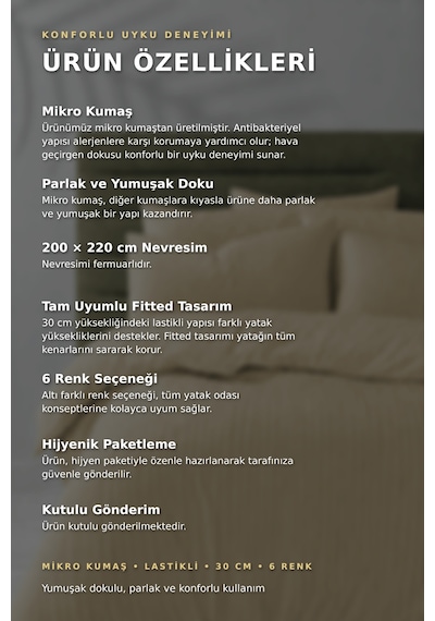 Çift Kişilik Çizgili Saten Çarşafı Lastikli Nevresim Takımı Otel Tipi Yumuşak & Parlak Kutulu Krem