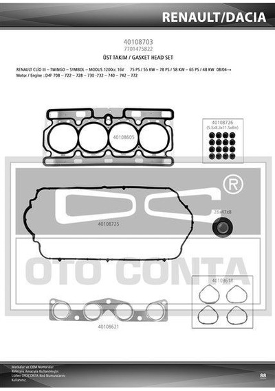 OTO CONTA 40108703 MOTOR TAKIM CONTA ÜST CLIO II III MODUS 05- TW