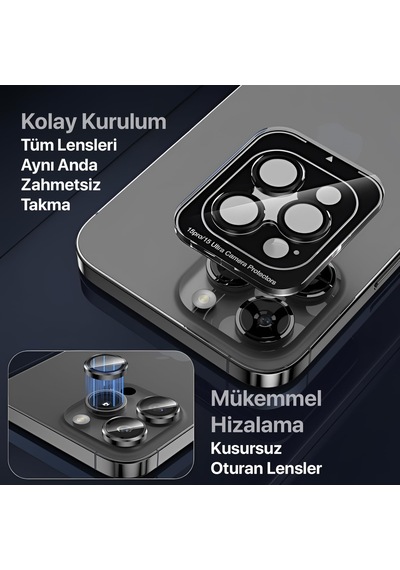 İphone 15-15 Plus İle Uyumlu Safir Kamera Lens Koruyucu Kolay Kurulum Kitli Çizilmez Safir Cam Ve Titanyum Alaşım Çerçeve Mavi, Safir Cam