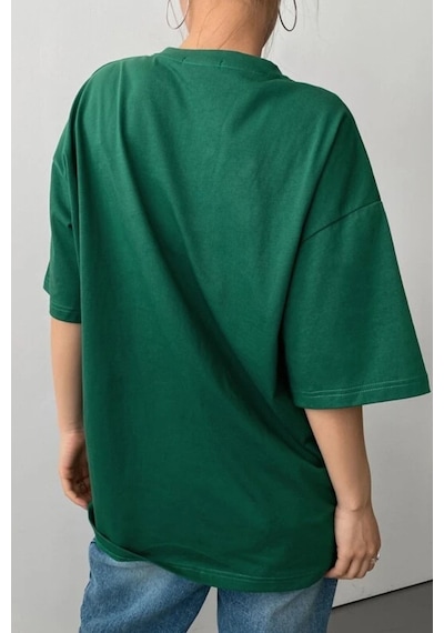 Startmore Beyaz Zerobaskılı Oversize T-shirt Yeşil