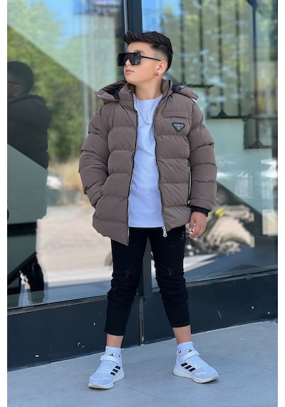 Pina Kids Erkek Çocuk Çıkarılabilir Kapüşonlu Su Geçirmez Nova Kışlık Mont Km4012 Kahverengi