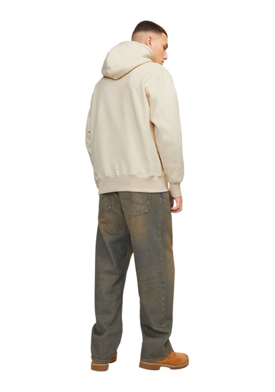 Jack & Jones Erkek Kapüsonlu Gögüs Logo Baskili Sweatshirt Beyaz
