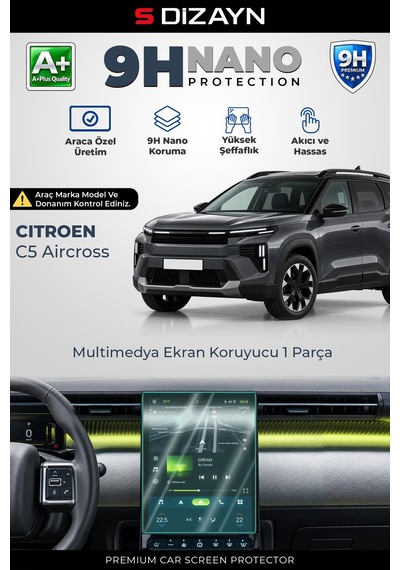 S-dizayn Citroen C5 Aircross 13 İnç 9h Nano Multimedya Ekran Koruyucu Parlak 2025 Üzeri A+ Kalite
