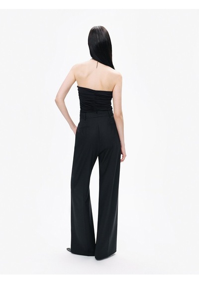 Nocturne Minimalist Yüksek Bel Geniş Paça Midi Kadın Pantolon - Günlük & Ofis Siyah
