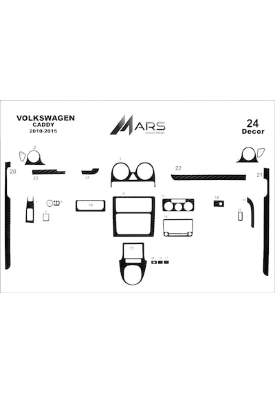 Volkswagen Caddy Torpido Kaplama 2010-2015 24 Parça Siyah Karbon