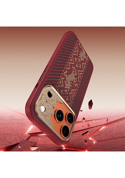 İphone 17 Pro Max Kılıf M-safe Uyumlu Karbon Fiber Benks Knight Armorpro Kevlar Kapak Kırmızı
