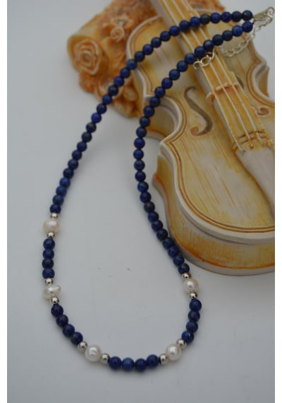 Stoneage Lapis Lazuli Ve Incili Kadın Kolye Beyaz