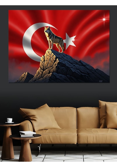 Ahşap Tablo Ay Yıldızlı Kurt Dağ Zirvesi
