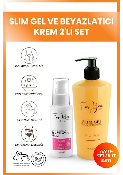 Slim Jel - - Toparlayıcı - Çatlak Karşıtı - Sıkılaştırıcı - Selülit Jeli & Beyazlatıcı Krem Set