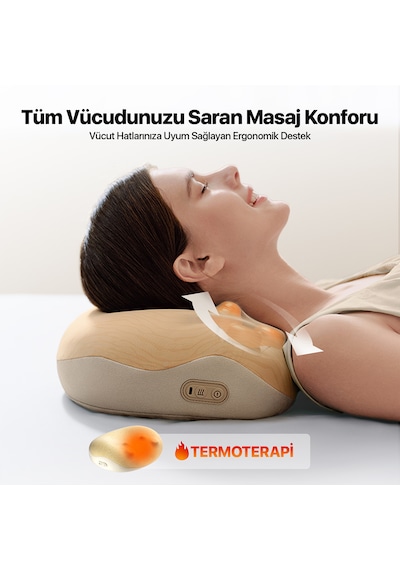 Skg 8511 Presso Kablosuz Memory Foam Masaj Yastığı 3d Yoğurmalı 4 Masaj Modu Isı Terapisi Boyun, Omuz, Bel, Bacak Bej - Sarı