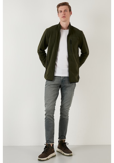 Buratti Slim Fit Fermuarlı Cepli Dik Yaka Polar Erkek Hırka 5906028 Haki
