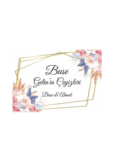 Pembe Renkli Altın Çerçeve Şık Zarif Gül Düğün Çeyiz Koli Etiketi 10 Adet A4 Ebat Baskılı Sticker Diğer