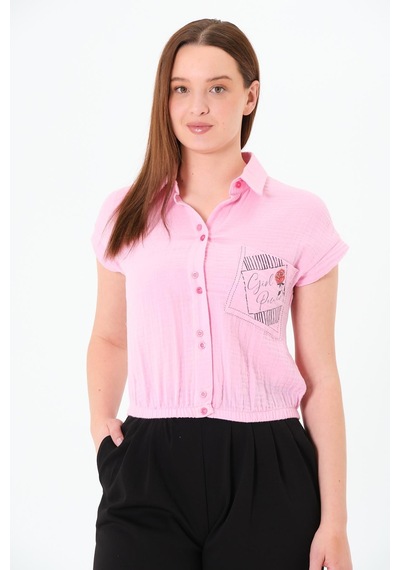 Sortie Collection Müslin Cep Baskılı Cepli Gömlek Pembe