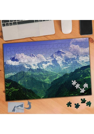 Yeşil Yüksek Dağlar, Bulutlar 240 Parça Puzzle Yapboz Tablo-650