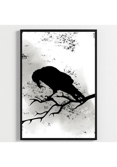 Besay Modern Kuzgun Ve Kuş Temalı Poster Seti Gotik Gizemli Duvar Dekorasyonu Siyah Beyaz Karga Ve Dal Tasarımlı Poster 3