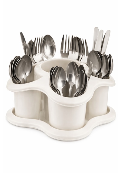 Mutfak Tezgah Üstü Kaşıklık Ve Düzenleyici 5 Bölmeli Çok Amaçlı Plastik Organizer Papatya 16x16cm Bej