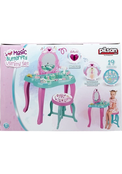 Müzikli Sihirli Kelebek Makyaj Masası 19 Aksesuar Pembe-Mor 3 + 06