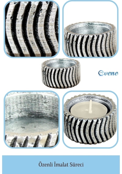 Mumluk Şamdan Tealight Mum Uyumlu Tekerlek Model - Gümüş Eskitme