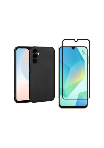 Samsung Galaxy Uyumlu A16 İle Telefon Kılıfı Ve 5d Tam Kaplayan Cam Ekran Koruyucu Siyah