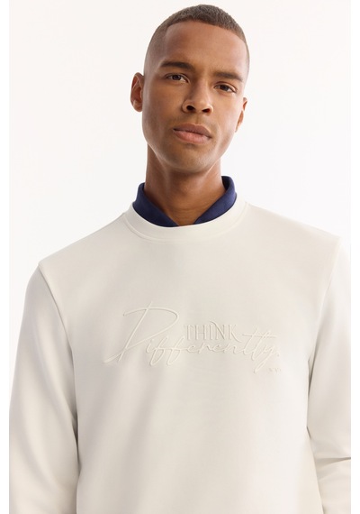 Avva Erkek Ekru Bisiklet Yaka Pamuklu Bi-stretch Baskılı Regular Fit Sweatshirt A52y1264