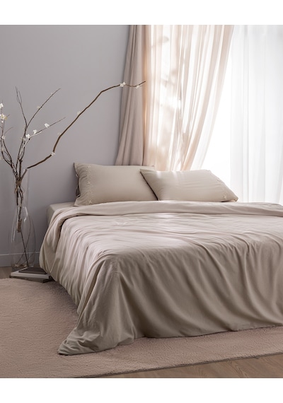 Madame Coco Loris King Size %100 Pamuk Nakışlı Nevresim Takımı - Bej Ekru