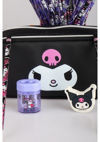 X Dekomus Lisanslı Kuromi Dark Delight Collection Kalem Çantası,2 Adet Kurşun Kalem,silgi,kalemtraş Seti Altın