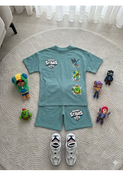 Cg Kids Brawl Stars Temalı Tshirt Ve Şort Alt Üst Takım Sırt Baskı Detaylı Mint Yeşili Cg Kids Brawl Stars Temalı Tshirt Ve Şort Alt Üst Takım Sırt Baskı Detaylı Mint Yeşili