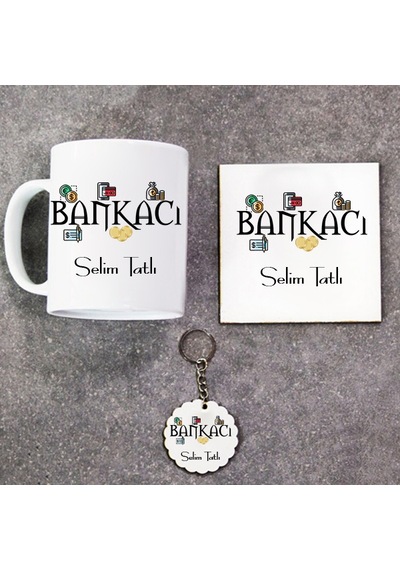 Bankacı Hediye Seti Kupa Bardak+Altlık+Anahtarlık