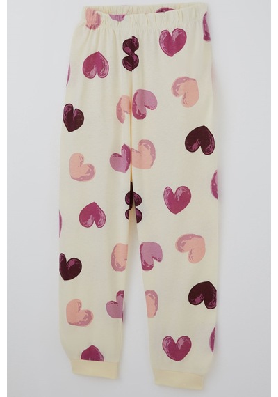 Paty Kıds Kız Çocuk Pijama Takımı Kısa Kollu Renkli Kalp Desenli 8-12 Yaş, Sarı