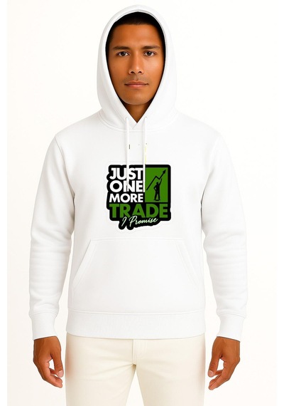 Bahriyeli Collection Kapüşonlu Investor Stock Market Trader Sticker Göğüs Tasarımlı Unisex Sweatshirt Beyaz