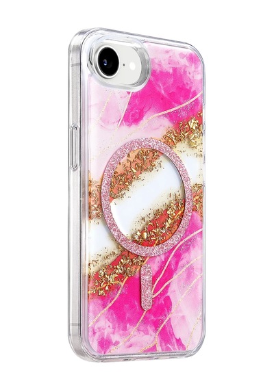 Onegif Apple iPhone Uyumlu 17e Lotus Simli Magsafe Kapak - Pembe