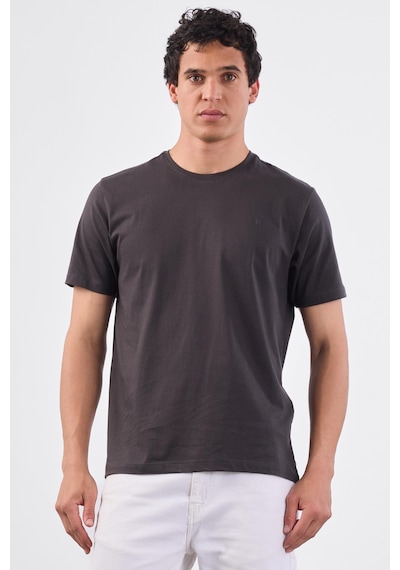 Dufy Antrasit Bisiklet Yaka Pamuklu Düz Renk Slim Fit Erkek T-shirt Antrasit