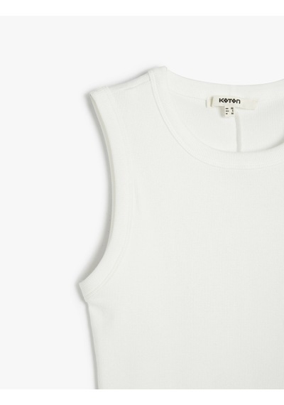 Koton Slim Fit Pamuklu Kolsuz Bisiklet Yaka Fitilli Atlet Beyaz 5sak10205ek Beyaz