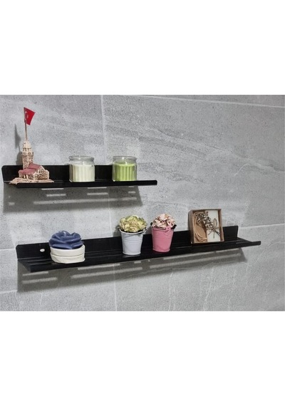 2'li Banyo Rafları Duvar Tipi Siyah 5 Adet Vida Dübel Dahil Paslanmaz Çelik