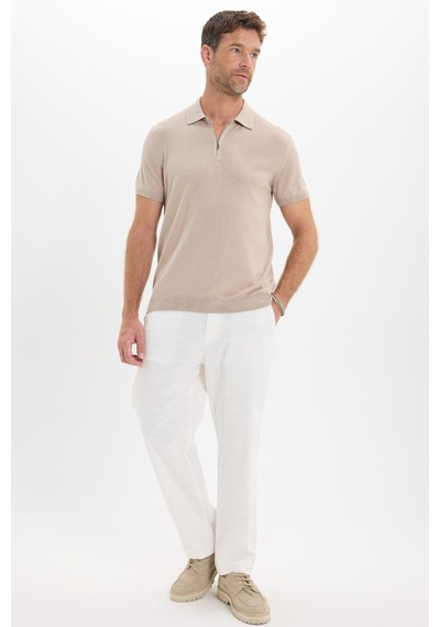 Tudors Erkek Slim Fit Dar Kesim %100 Pamuk Örme Triko Fermuarlı Füme Polo Yaka Tişört-50720