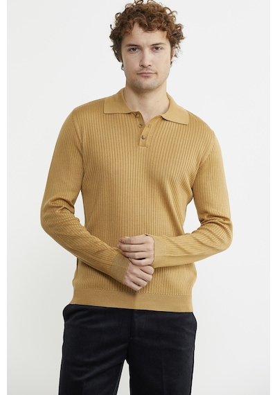 Sementa Polo Yaka Fitilli Triko Kazak - Kamel 001