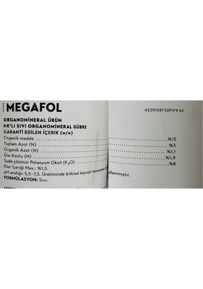 Megafol 1 Lt Anti-stres Ve Büyüme Aktivatörü Sıvı Gübre Karışımı Organik Madde,azot,potasyum 1 LT