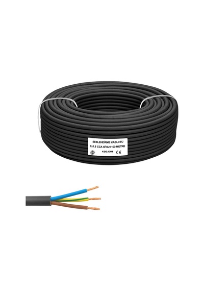3x1.5 Ttr Seslendirme Kablosu Cca Siyah 100mt Brk-315s