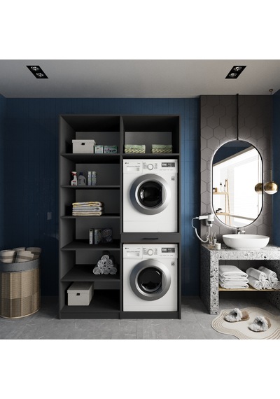 Modena Çamaşır Ve Kurutma Makinesi Dolabı Banyo Dolabı Füme Füme