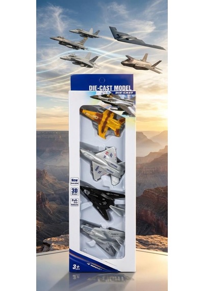 4 Parça Çek Bırak Mekanizmalı 3d 1:180 Ölçekli 9cm Detaylı Tasarımlı Oyuncak Savaş Uçağı Seti