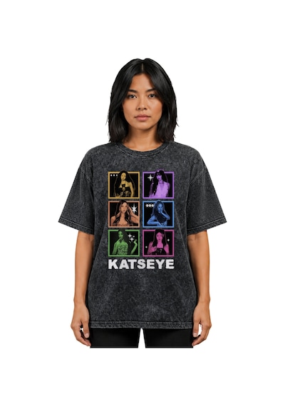 Sevbano Katseye Kpop Müzik Grubu Baskılı Unisex Oversize Vintage Yıkamalı Siyah
