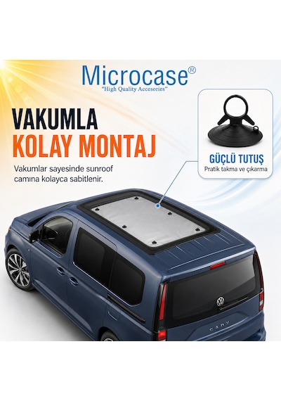 Microcase Volkswagen Caddy İle Uyumlu Vantuzlu Sunroof Güneşlik Koruyucu Al5631 Gri