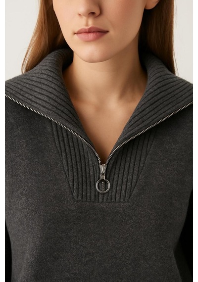 Fashion Friends Yakası Fermuarlı Sweat Antrasit