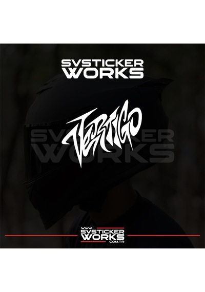 Vertigo Yazılı Kask Sticker Tüm Kasklar Uyumlu Tek Yön 1 Adet Beyaz