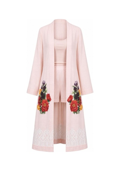 Lila Mare Keten Kumaşlı Handmade Tasarım Kimono Renkli Renkli