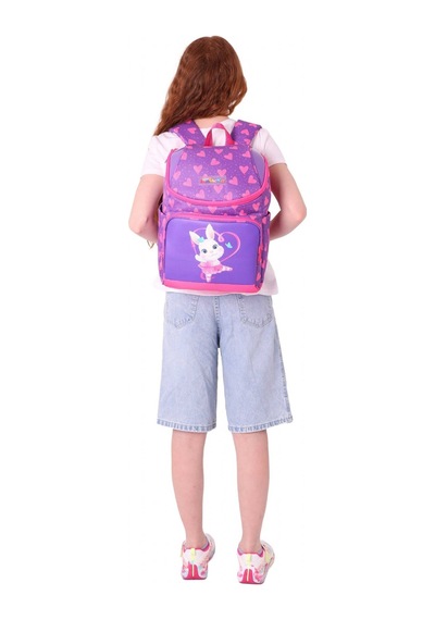 Kaukko İki Bölmeli Ergonomik Kız Çocuk Okul Çantası Pembe Mor - Kalpli Tavşan Desenli - L5246 Pembe - Mor