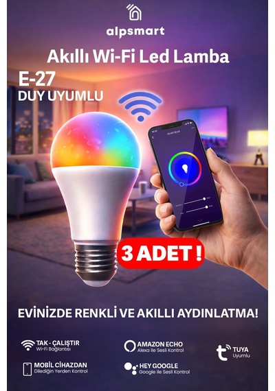 Alpsmart As8229 Cw 3 Lü Set Akıllı Wifi Led Lamba Tuya Destekli