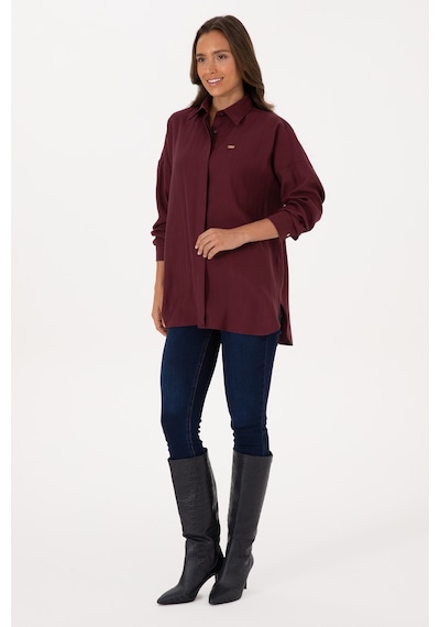 U.S. Polo Assn. Kadın Bordo Uzun Kollu Oversize Desenli Gömlek 50316422-VR177